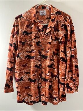 Vintage Real Work Wear Men South Western Horse & Geometric Shirt Size  XLT